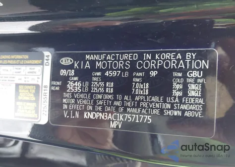 2019 Kia Sportage Ex из США, поврежденный, VIN KNDPN3AC1K7571775